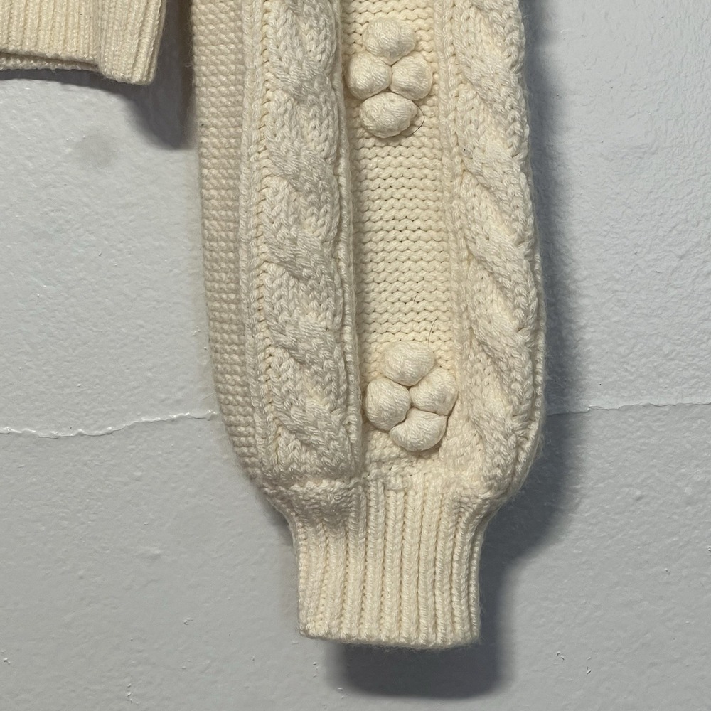 Maeve Anthropologie Kiara Sweater Ivory‎ Textured Bubble Balloon Sleeves S FLAW - Picture 8 of 15